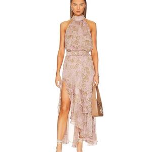 Misa Los Angeles Seva Rose Paisley Asymmetrical Skirt and Halter Top